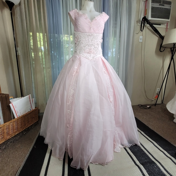 ☆ Boutiqe size 18 bridal maxi gown pink A line embroidered and sequence pink - Picture 5 of 12